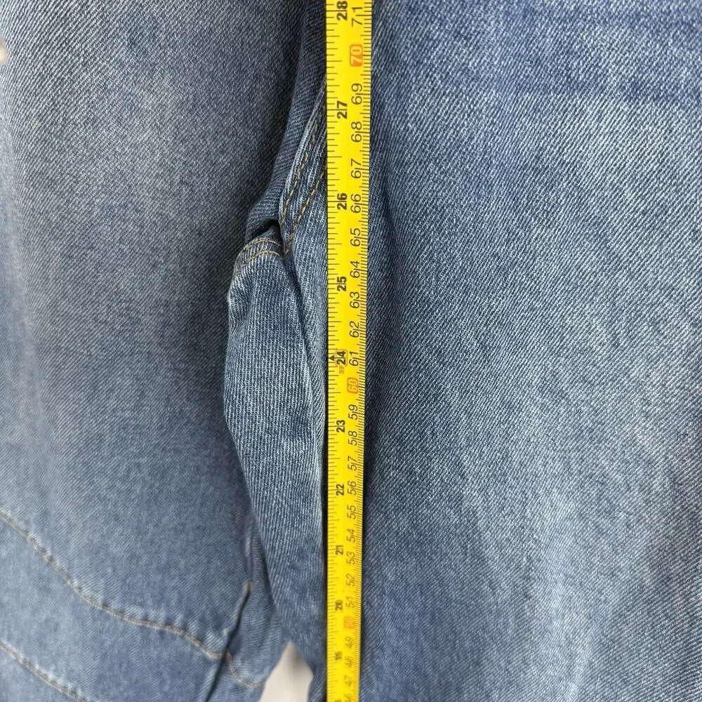 Women’s Blue Denim Barrel Leg Jeans Size 12 High Rise Wide Leg Trendy - Picture 14 of 16